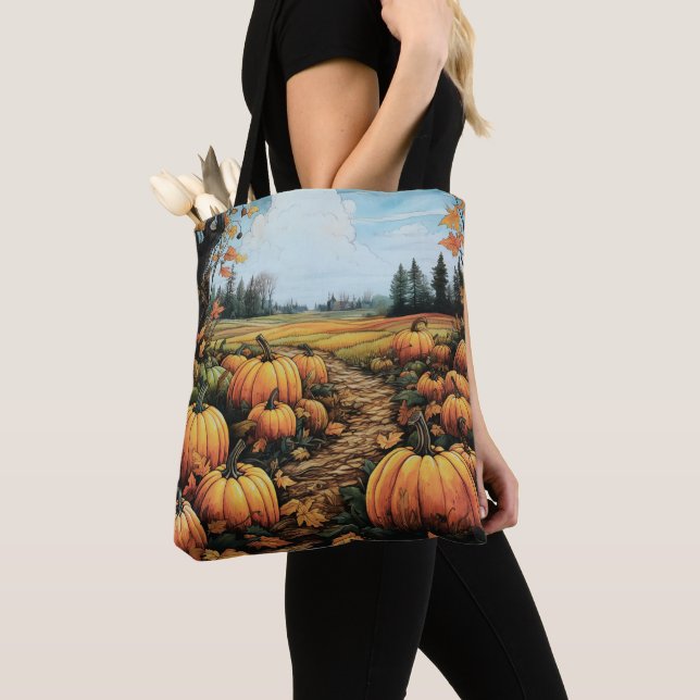 Beautiful Pumpkin Patch Halloween Tote Bag (Close Up)