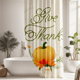Beautiful  Pumpkin Thanksgiving Wreath Give Thanks Shower Curtain