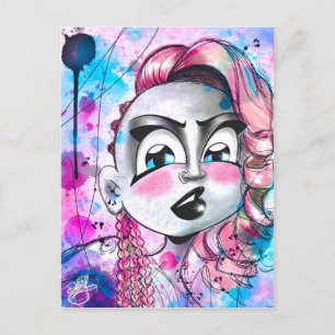 Beautiful Punk Girl with Nose ring Watercolor Postcard