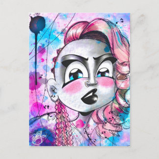 Beautiful Punk Girl with Nose ring Watercolor Postcard