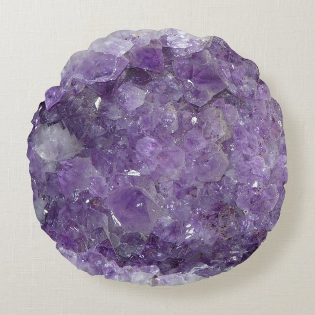 Beautiful Purple Amethyst Healing Crystals Round Cushion (Front)