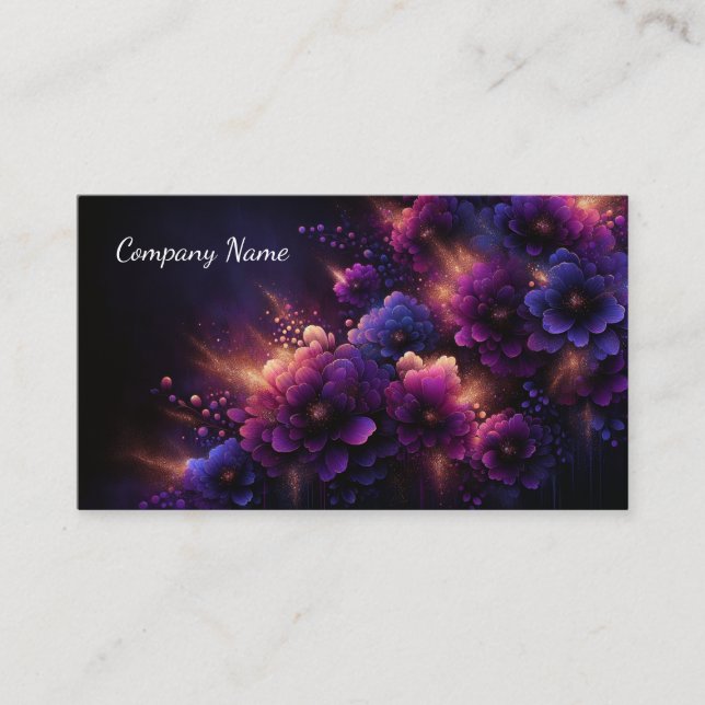Beautiful Purple and Blue Abstract Floral Business Card (Front)