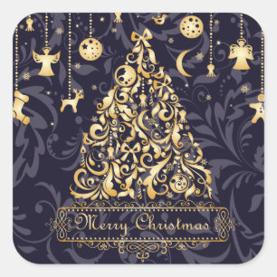 Beautiful Purple and Golden Christmas Ornaments Square Sticker