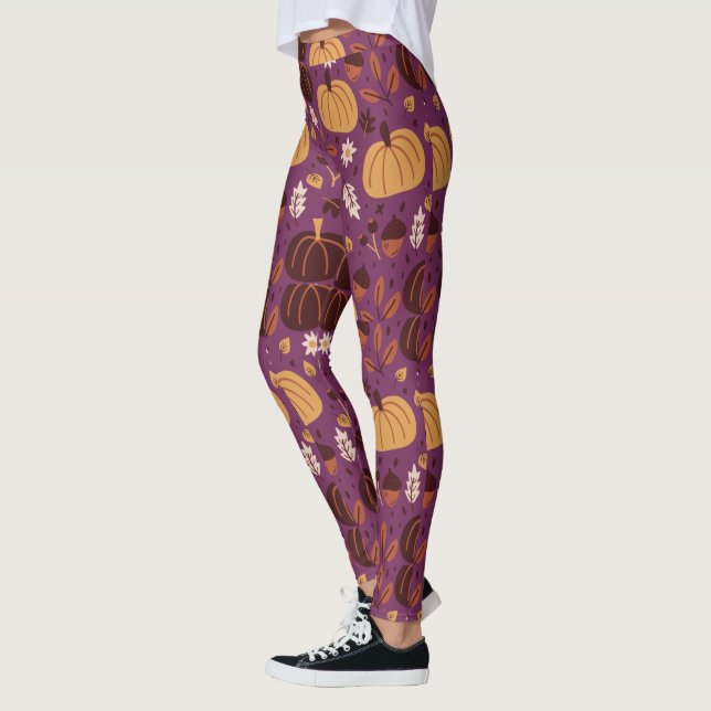 Beautiful Purple and Orange Pumpkin Pattern  Leggings (Left)