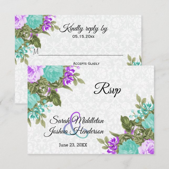 Beautiful Purple and Teal Flower - RSVP (Front/Back)
