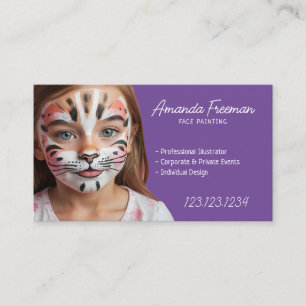 Beautiful Purple and White Kids Face Painting Business Card