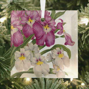 Beautiful Purple and White Vintage Orchids  Glass Tree Decoration