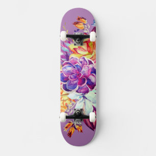 Beautiful Purple And Yellow Floral Skateboard