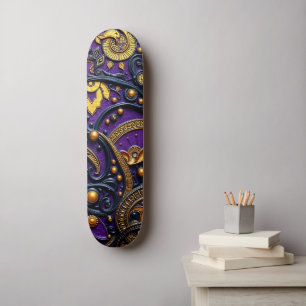 Beautiful Purple Black Gold Floral Abstract Skateboard