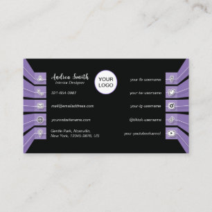 Beautiful Purple Black Social Media Icons Minimal Business Card