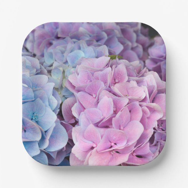 Beautiful Purple, Blue, Pink Hydrangea Flowers  Paper Plate (Front)
