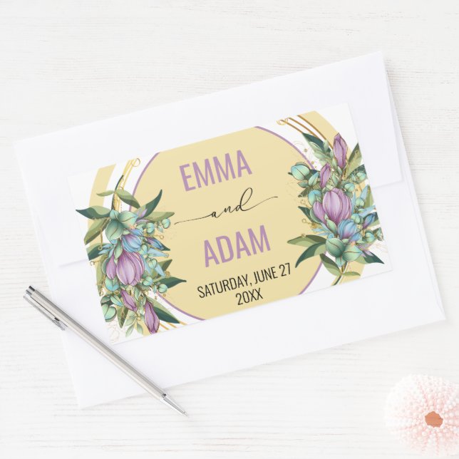 Beautiful Purple Botanical Wedding Rectangular Sticker (Envelope)