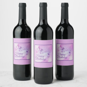 Beautiful Purple Butterflies Birthday  Wine Label