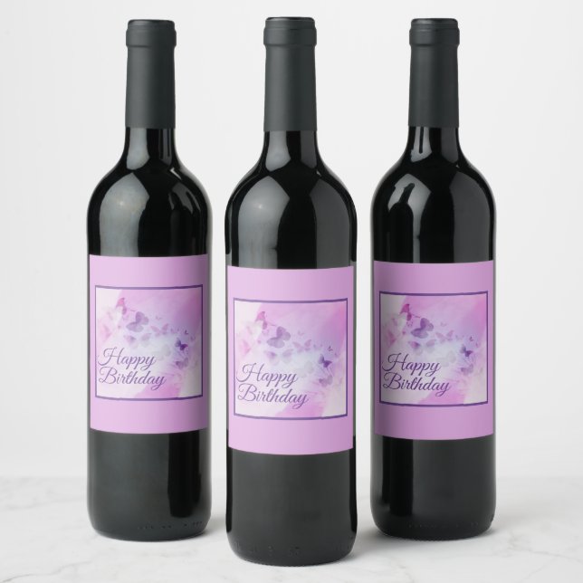 Beautiful Purple Butterflies Birthday  Wine Label (Bottles)
