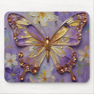 Beautiful Purple Butterfly and Flowers Mouse Mat