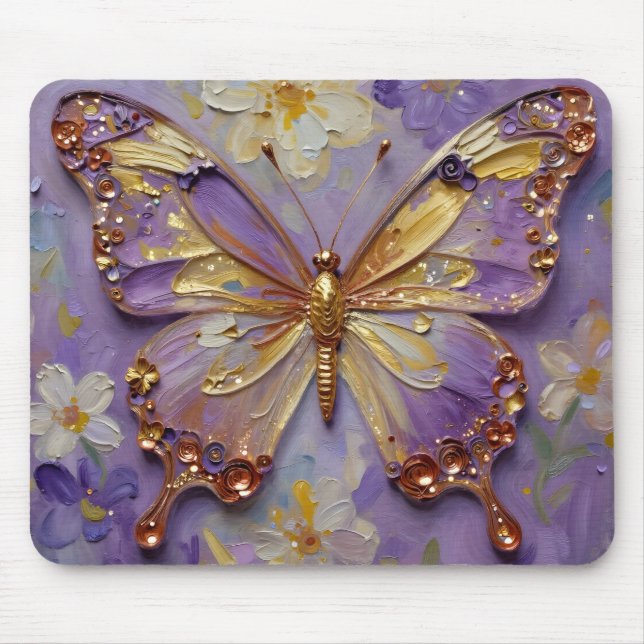 Beautiful Purple Butterfly and Flowers Mouse Mat (Front)