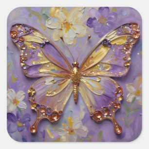 Beautiful Purple Butterfly and Flowers Square Sticker