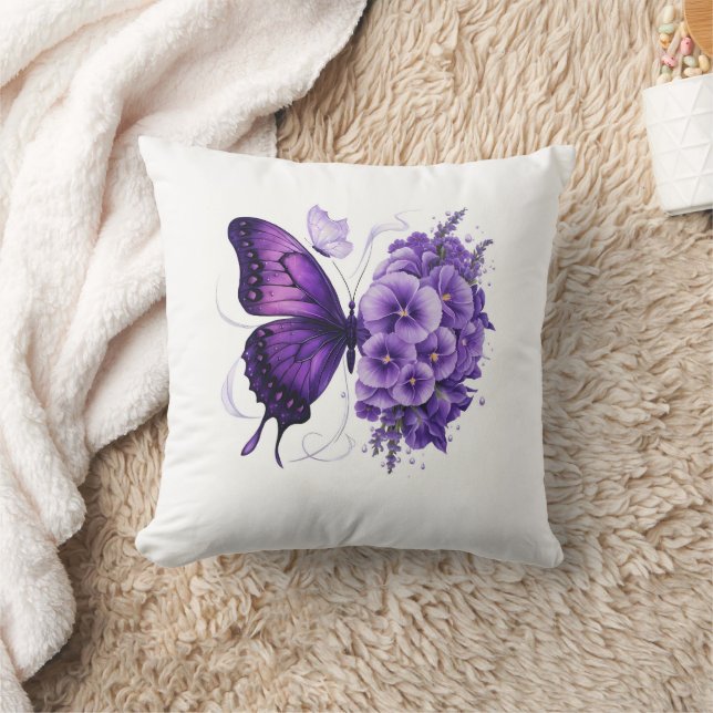 beautiful purple  butterfly floral pillow cover (Blanket)