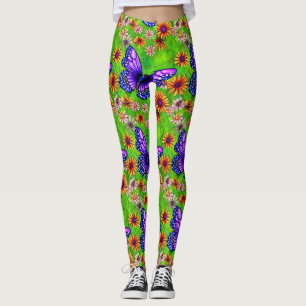 Beautiful Purple Butterfly Flower Meadow Leggings