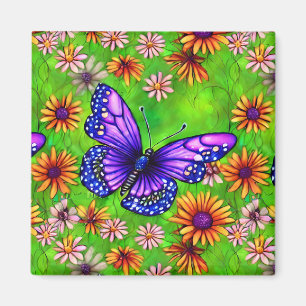 Beautiful Purple Butterfly Flower Meadow Magnet