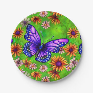 Beautiful Purple Butterfly Flower Meadow Paper Plate
