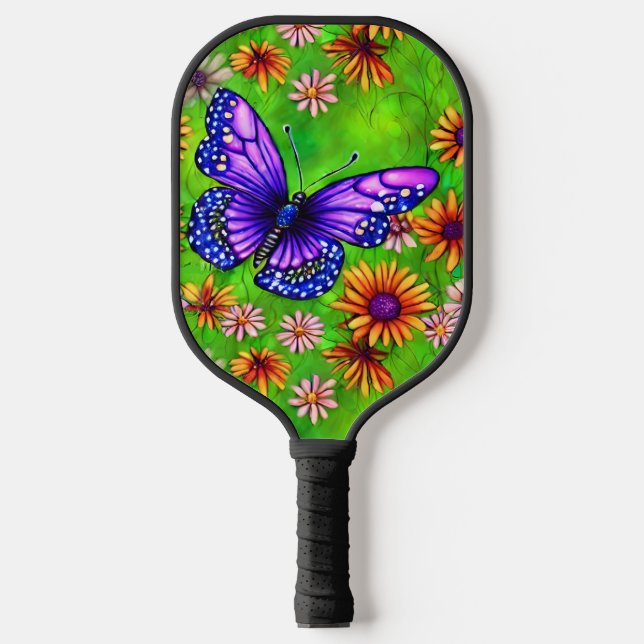 Beautiful Purple Butterfly Flower Meadow Pickleball Paddle (Front)
