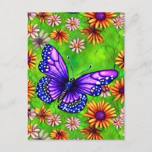 Beautiful Purple Butterfly Flower Meadow Postcard