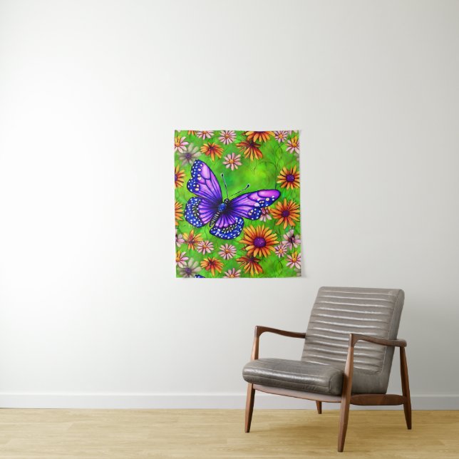 Beautiful Purple Butterfly Flower Meadow Tapestry (In Situ)