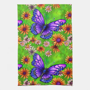 Beautiful Purple Butterfly Flower Meadow Tea Towel