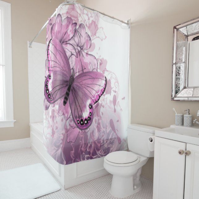 Beautiful purple butterfly shower curtain (In Situ)