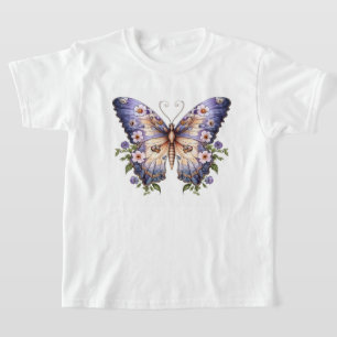Beautiful Purple Butterfly with Flowers T-Shirt