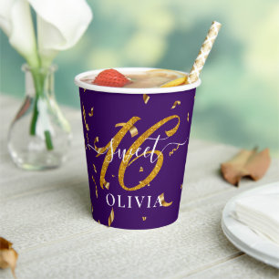 Beautiful Purple Confetti Sweet 16 Sixteen Paper Cups