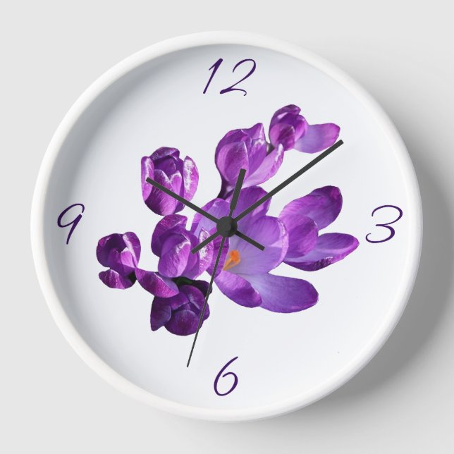 Beautiful purple crocus floral simple stylish cute clock (Front)