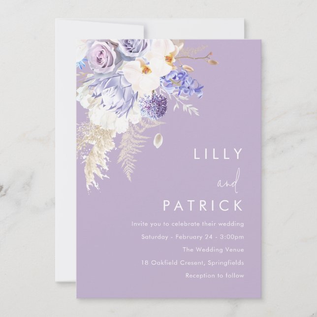 Beautiful Purple Floral All Seasons Winter Wedding Invitation (Front)