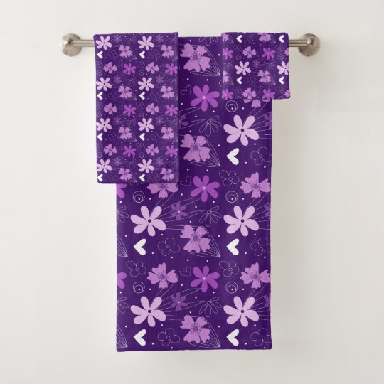 Beautiful Purple Floral Bath Towel Set Zazzle.co.uk