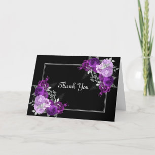 Beautiful Purple Floral Boarder Thank You Blank Holiday Card