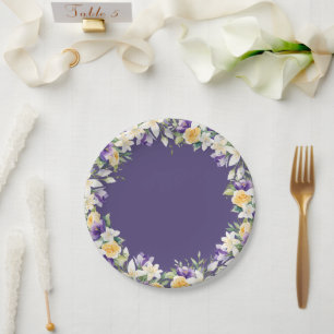 Beautiful Purple Floral Easter Blossoms Paper Plate