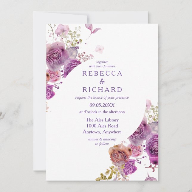 Beautiful Purple Floral Elegance Wedding Invitation (Front)