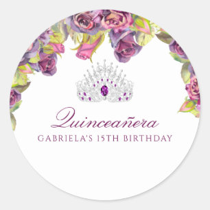 Beautiful Purple Floral Quinceanera Classic Round Sticker