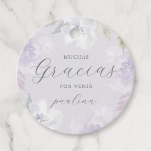 Beautiful Purple Floral Quinceañera Gracias Name Favour Tags
