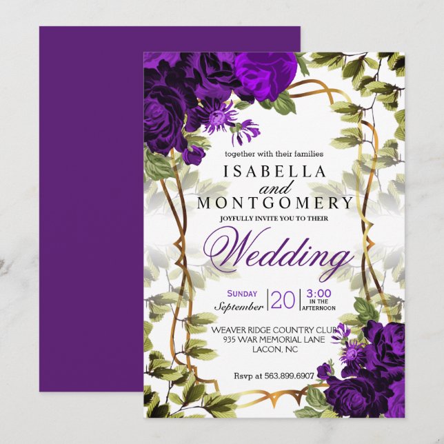 Beautiful Purple Floral Wedding Invitation (Front/Back)