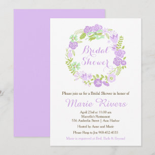 Beautiful Purple Floral Wreath Bridal Shower Invitation