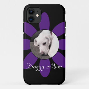 Beautiful Purple Flower Frame Cute Puppy Dog Black iPhone 11 Case