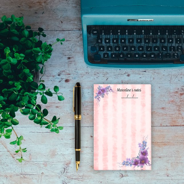 Beautiful purple flower & soft pink stripes 4"x6" post-it notes (Creator Uploaded)