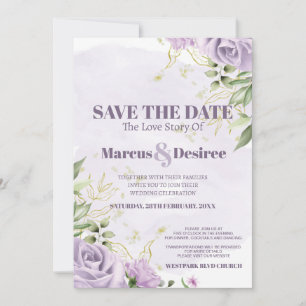 Beautiful Purple Flowers and Foliage   Watercolor Invitation