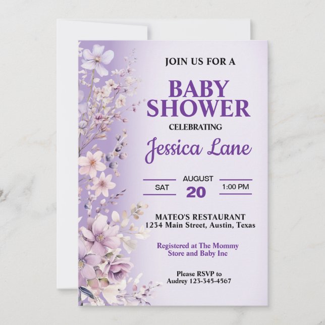 Beautiful Purple Flowers Baby Shower Invitation (Front)