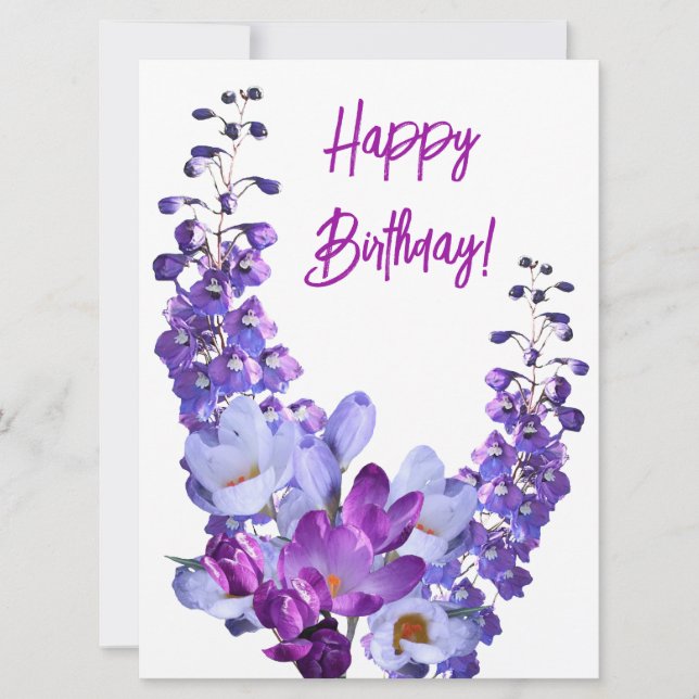Beautiful purple flowers colourful floral birthday holiday card (Front)