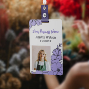 Beautiful Purple Flowers Floral Employee ID Photo ID Badge