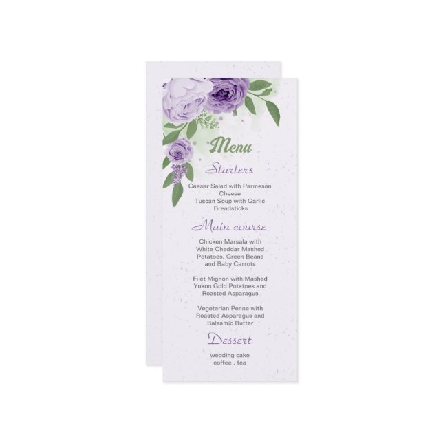 beautiful purple flowers green leaves botanical me menu (Front/Back In Situ)