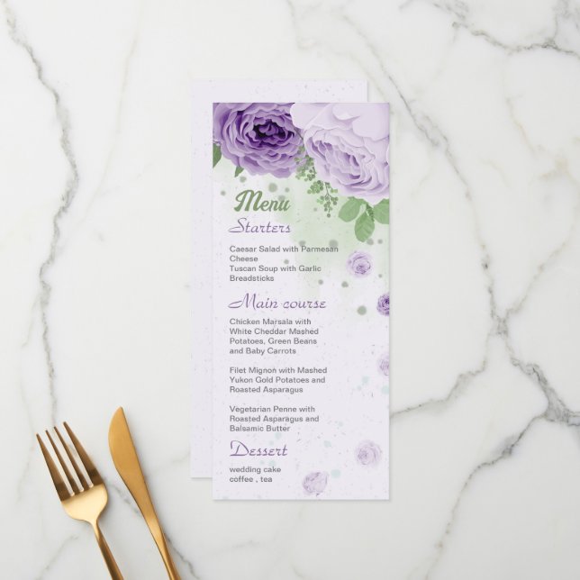 beautiful purple flowers green leaves botanical menu (Front/Back In Situ)